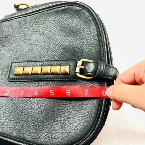 MMS Black Faux Leather w/ Gold Studded Hardware Adjustable Strap Crossbody Bag - Picture 6 of 15